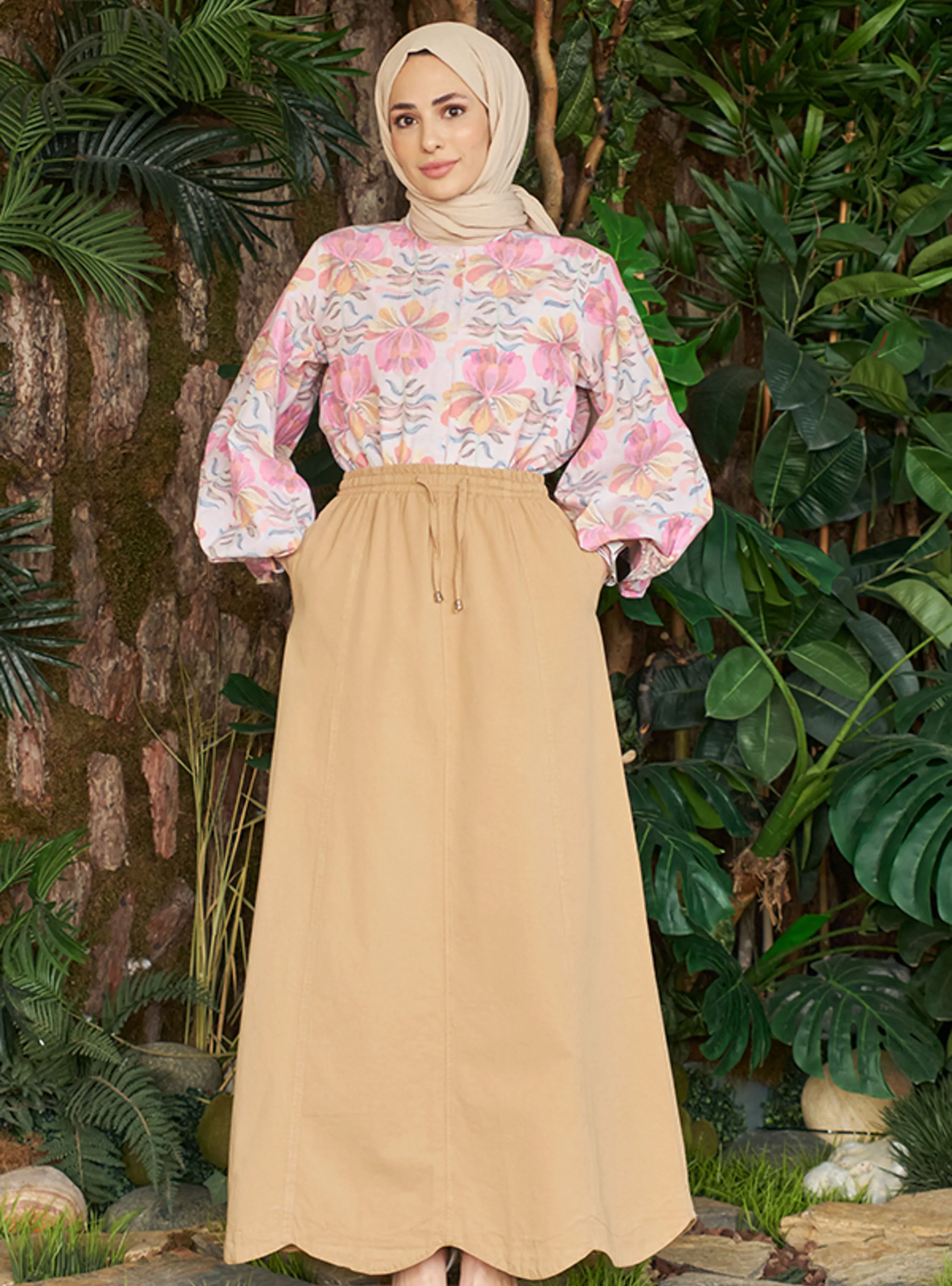Beige - Denim Skirt