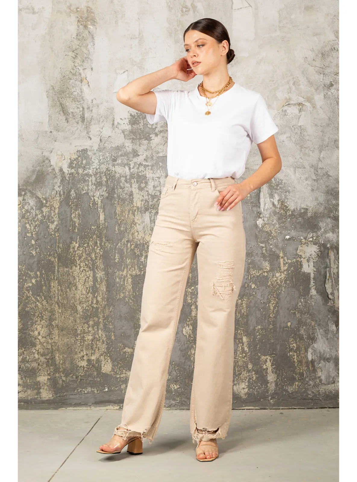 Beige Denim Trousers