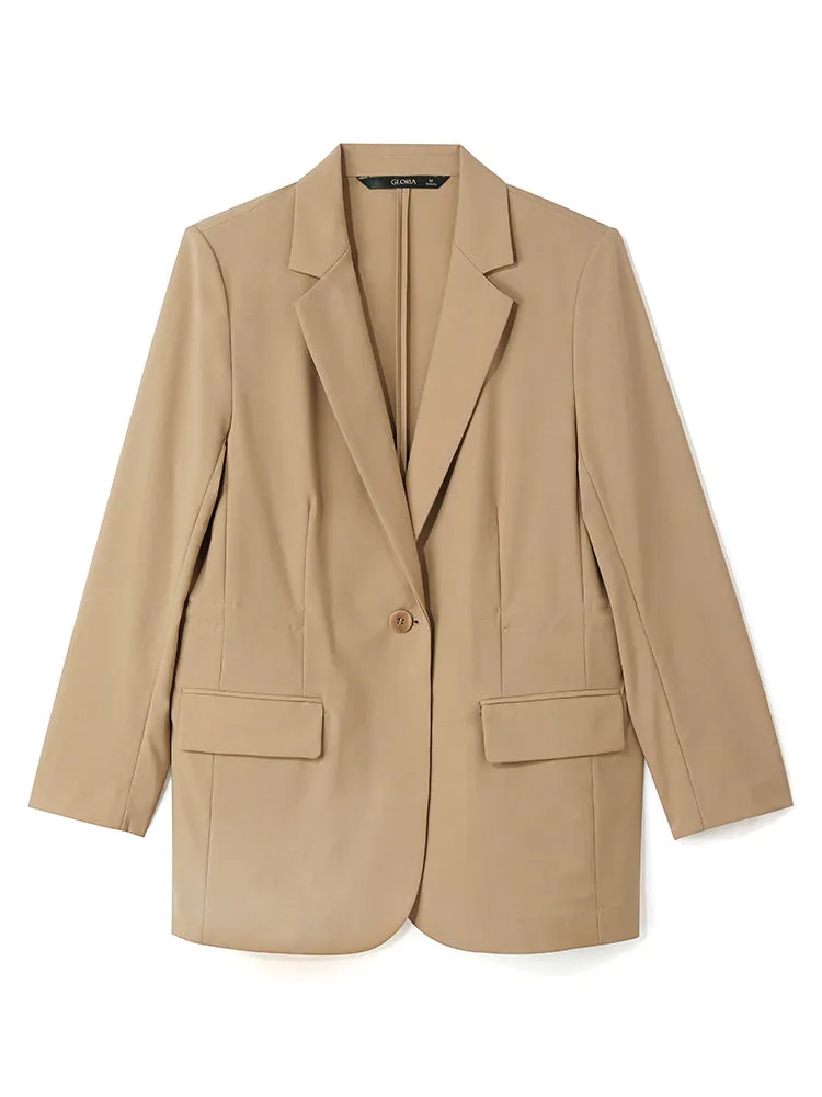 Blazer femme plissé en laine et soie chameau clair