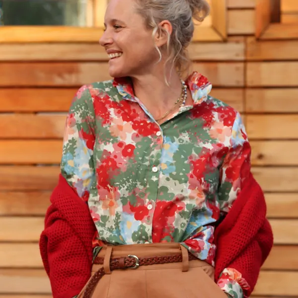 Blouse Myrtille -  voile de coton aquarelle rouge