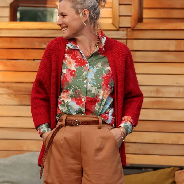 Blouse Myrtille -  voile de coton aquarelle rouge