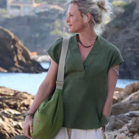 Blouse Savine- double gaze de coton kaki