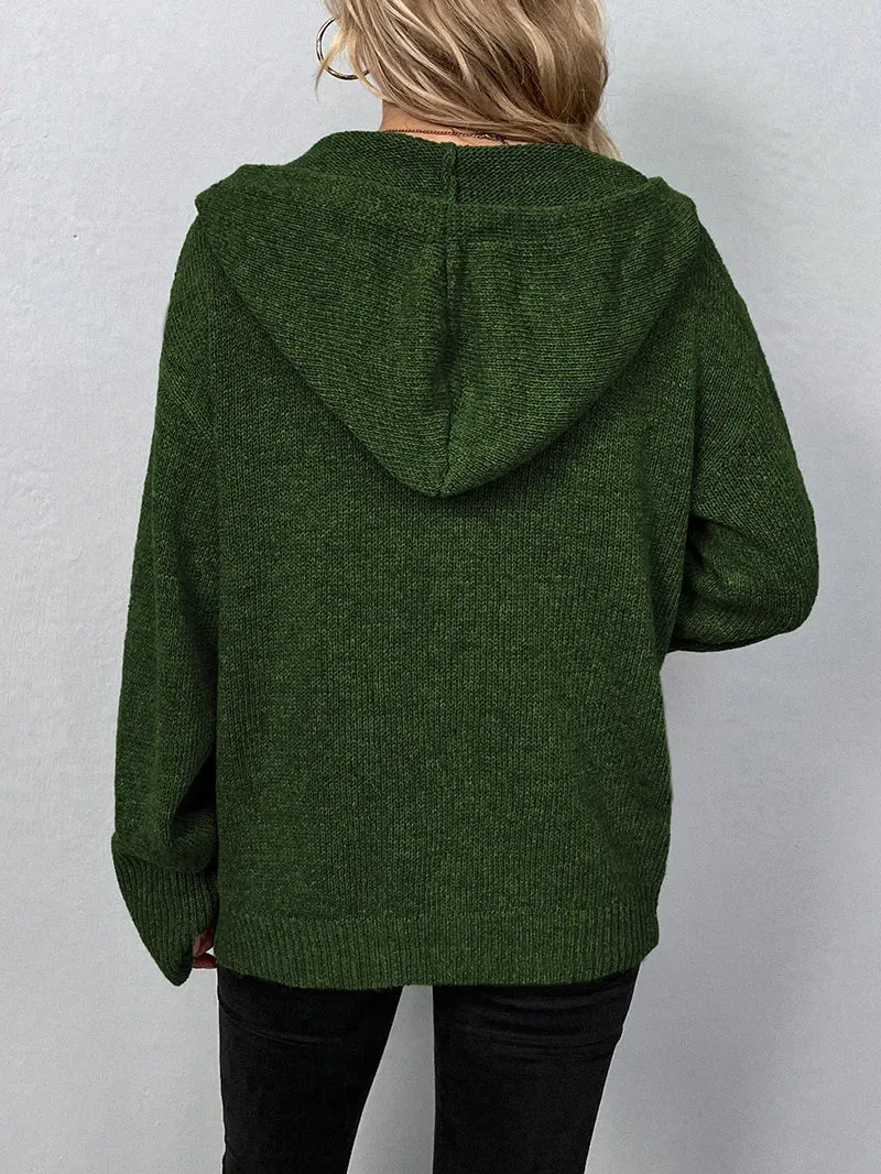 Cardigan Boutonné avec Capuche pour Femmes