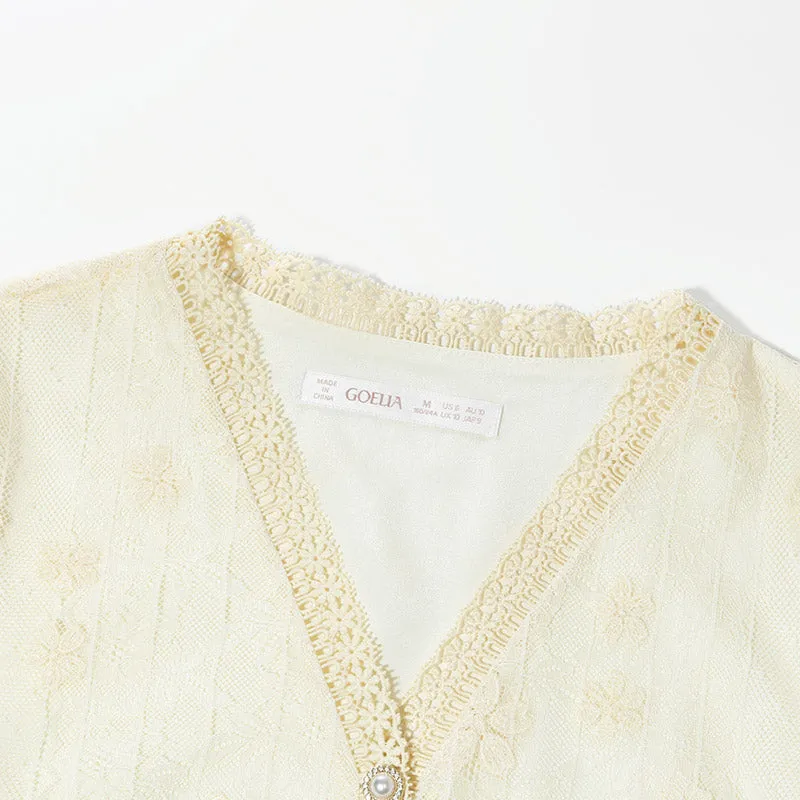 Chemisier femme à manches courtes en maille brodée
