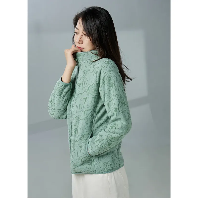Chloé – Veste légante avec Fermeture clair et Motif Feuillage, Gilet en Polaire