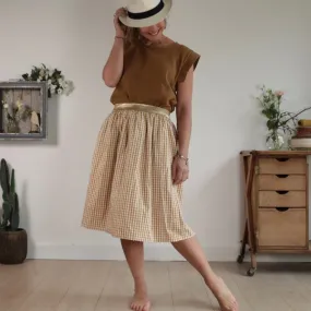Jupe Rachelle - Coton vichy caramel - longueur midi