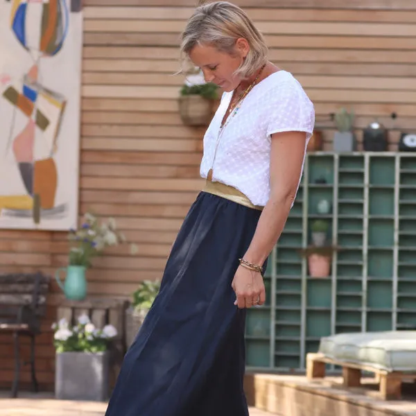 Jupe Rachelle lin bleu marine - 1m de hauteur