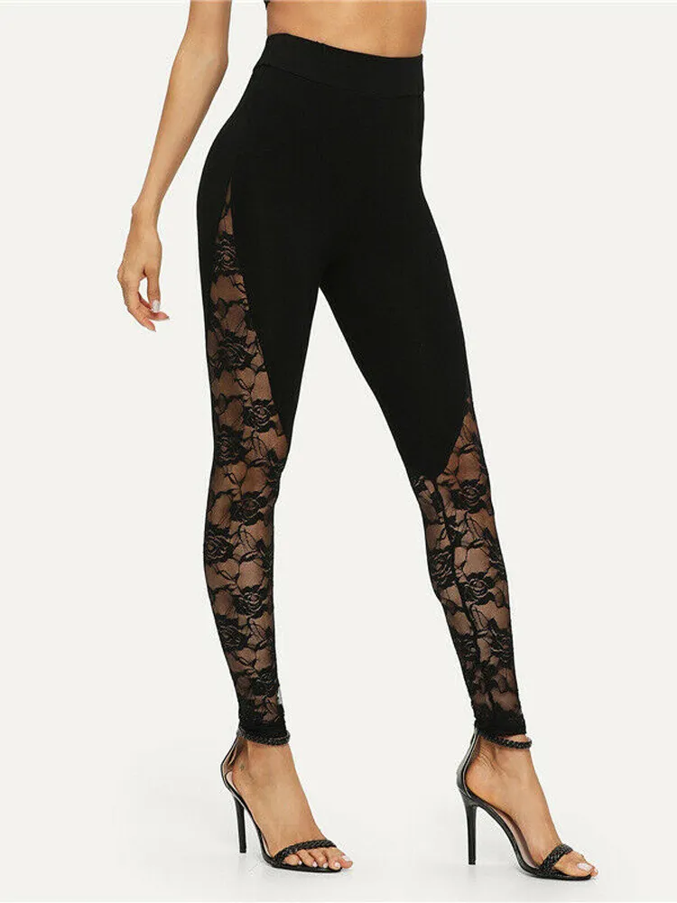 Legging noir ajouré en dentelle