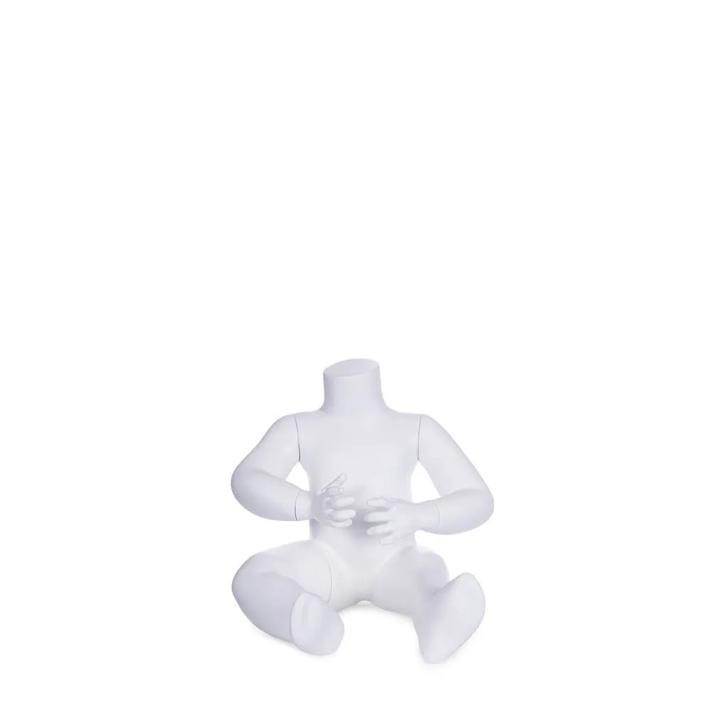 Mannequin enfant sans tête, unisex 6 - 9 mois, couleur blanc mat, position assis