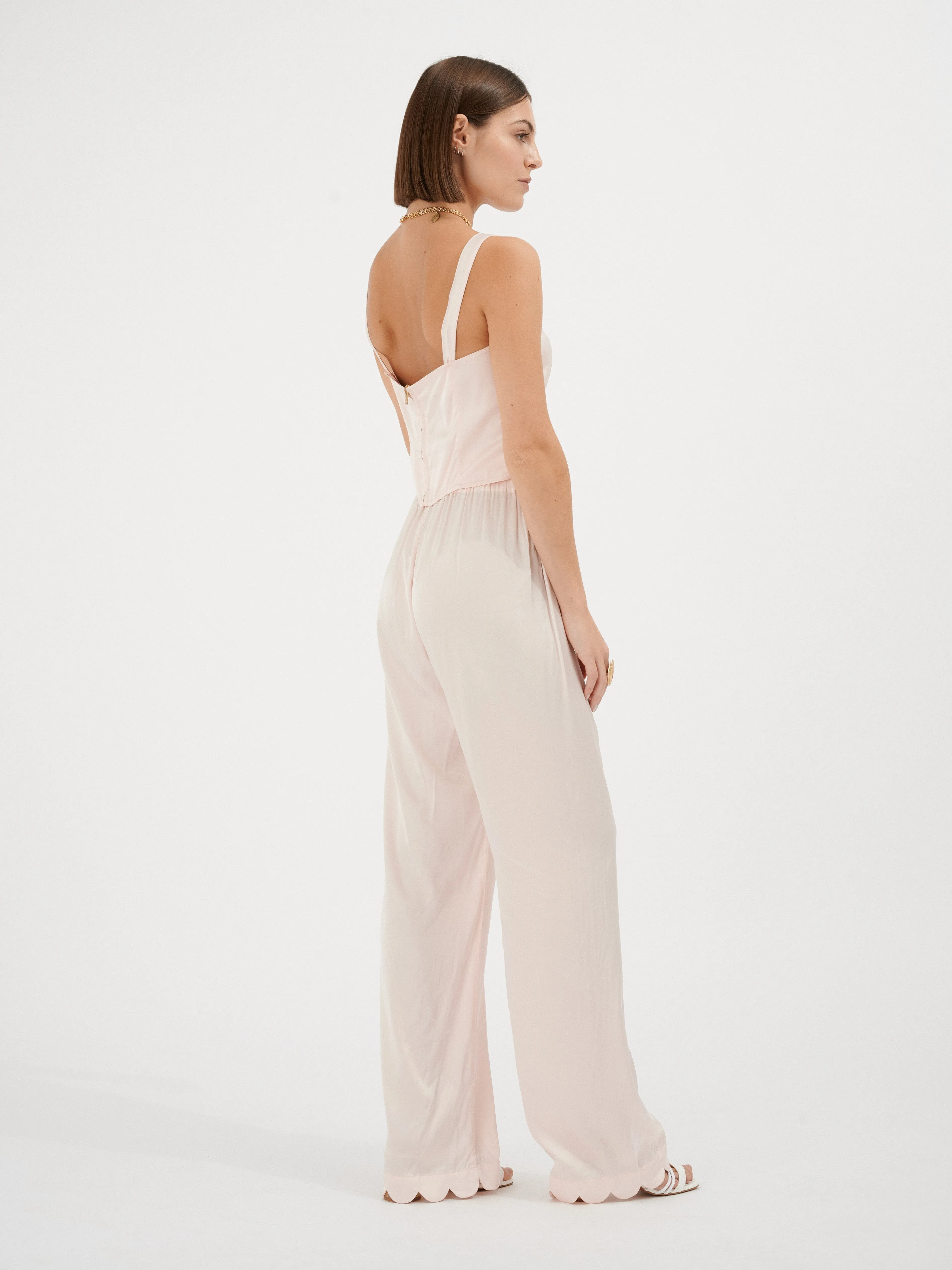 ORSU - Crop top décolleté cur bretelles larges en satin Amandine rose ple