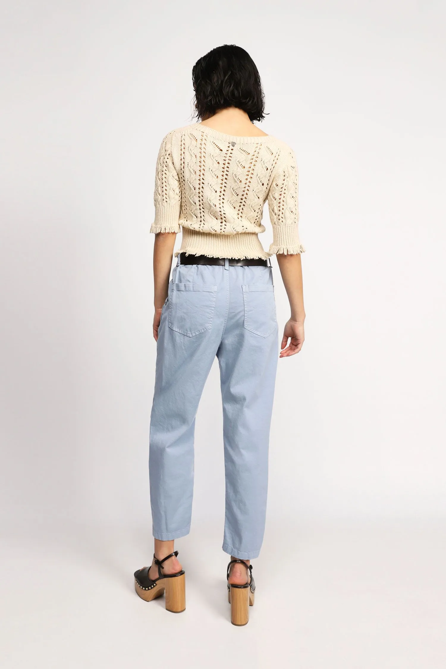 Pantalon 7/8 baggy uni à poches américaines
