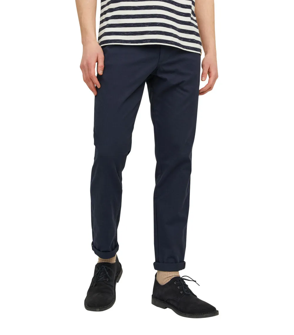 Pantalon chino avec une coupe slim Premium Marco en coton mélangé bleu marine