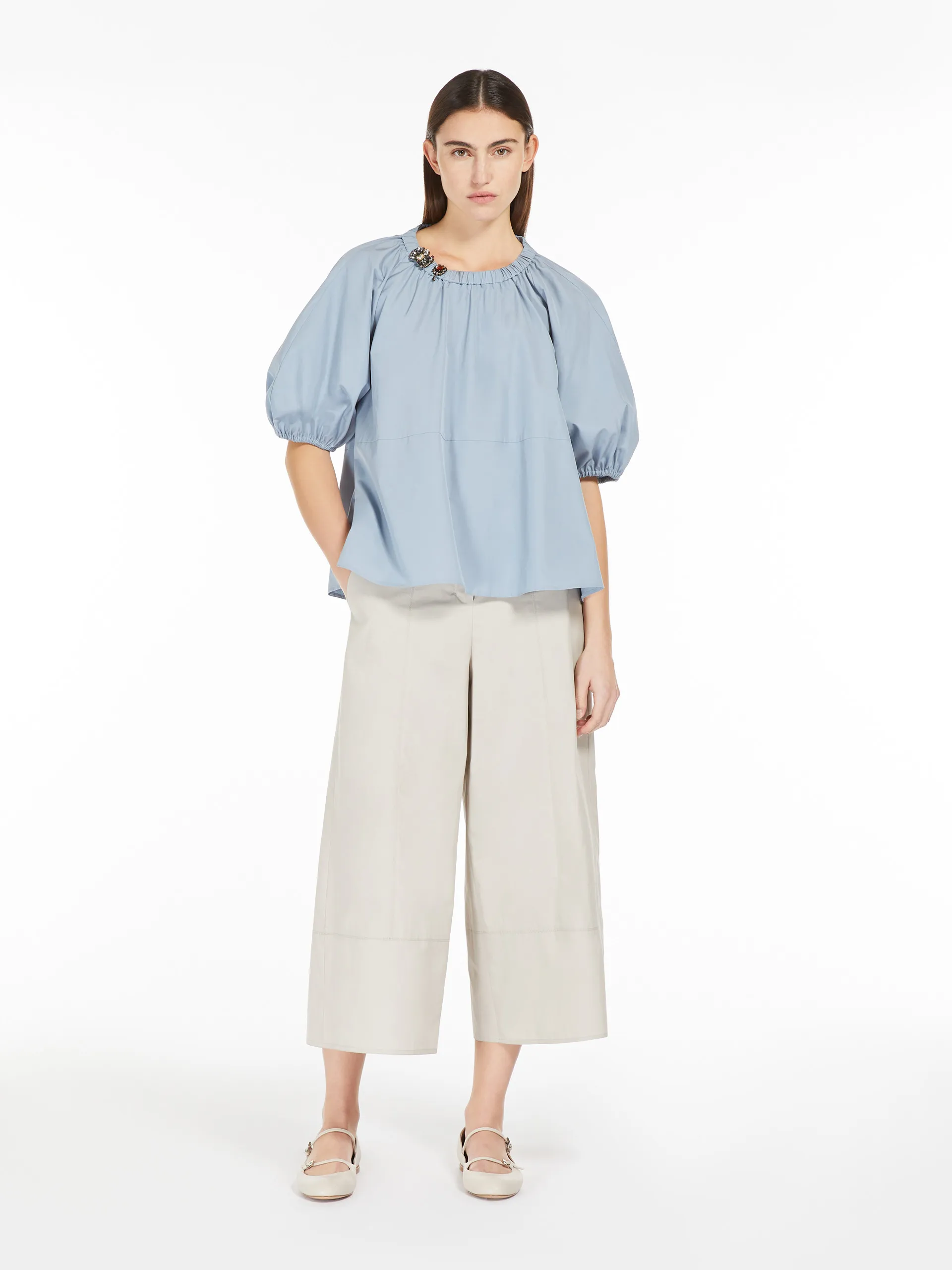 Pantalon jambe large en popeline