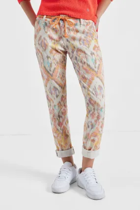 Pantalon slim avec motif géométrique et ceinture à nouer