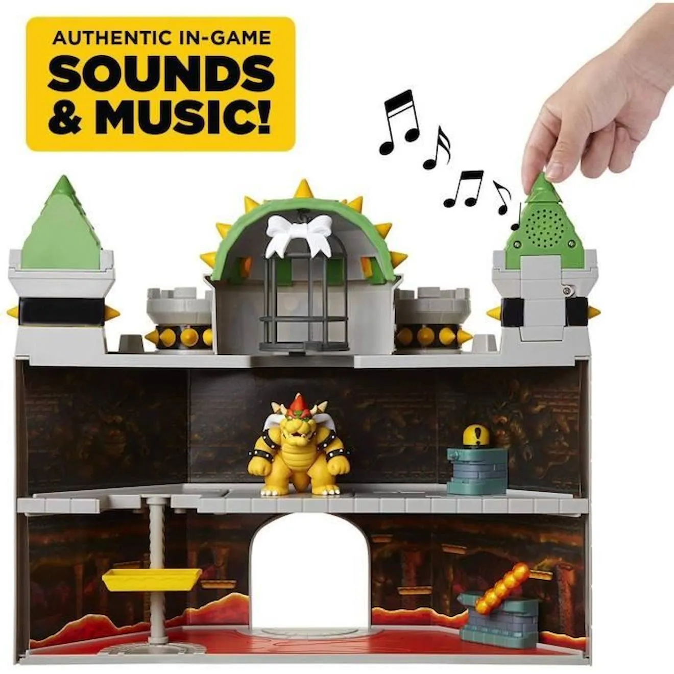 Playset Château de Bowser - JAKKS PACIFIC - Super Mario - Figurine de Bowser - Effets sonores - Mécanismes fonctionnels beige - 