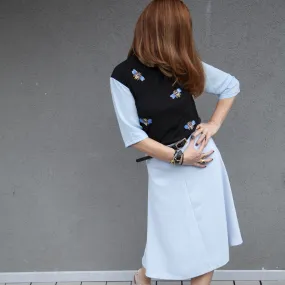 Skirt LPRSK2154CRE - Light blue- knee length-Polyester crepe