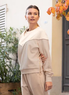SWEAT COL ROND LOLA BEIGE - CRÈME