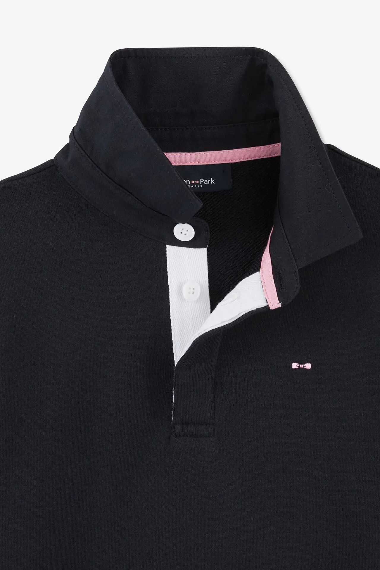 Sweatshirt col polo marine manches bicolores en coton
