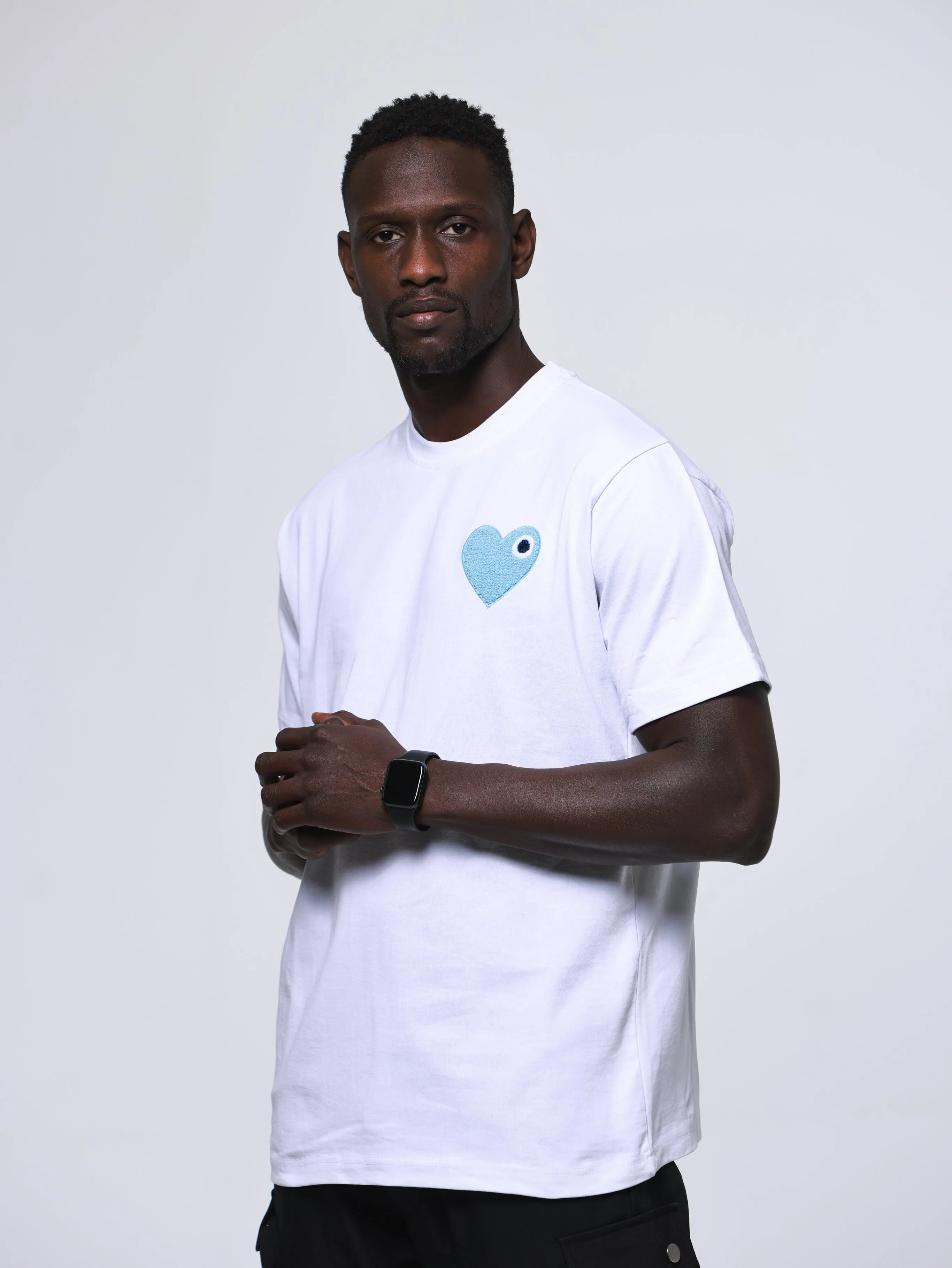 T-SHIRT BROD COEUR BLEU 100% COTON - BLANC